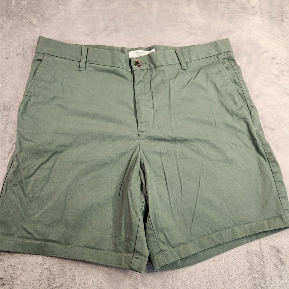 Nordstrom Men Green Slim Fit Chino Shorts 38 38W Cotton Blend Casual Golf